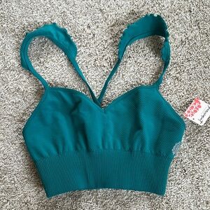 Free People Movement Teal Ribbed Crop Top